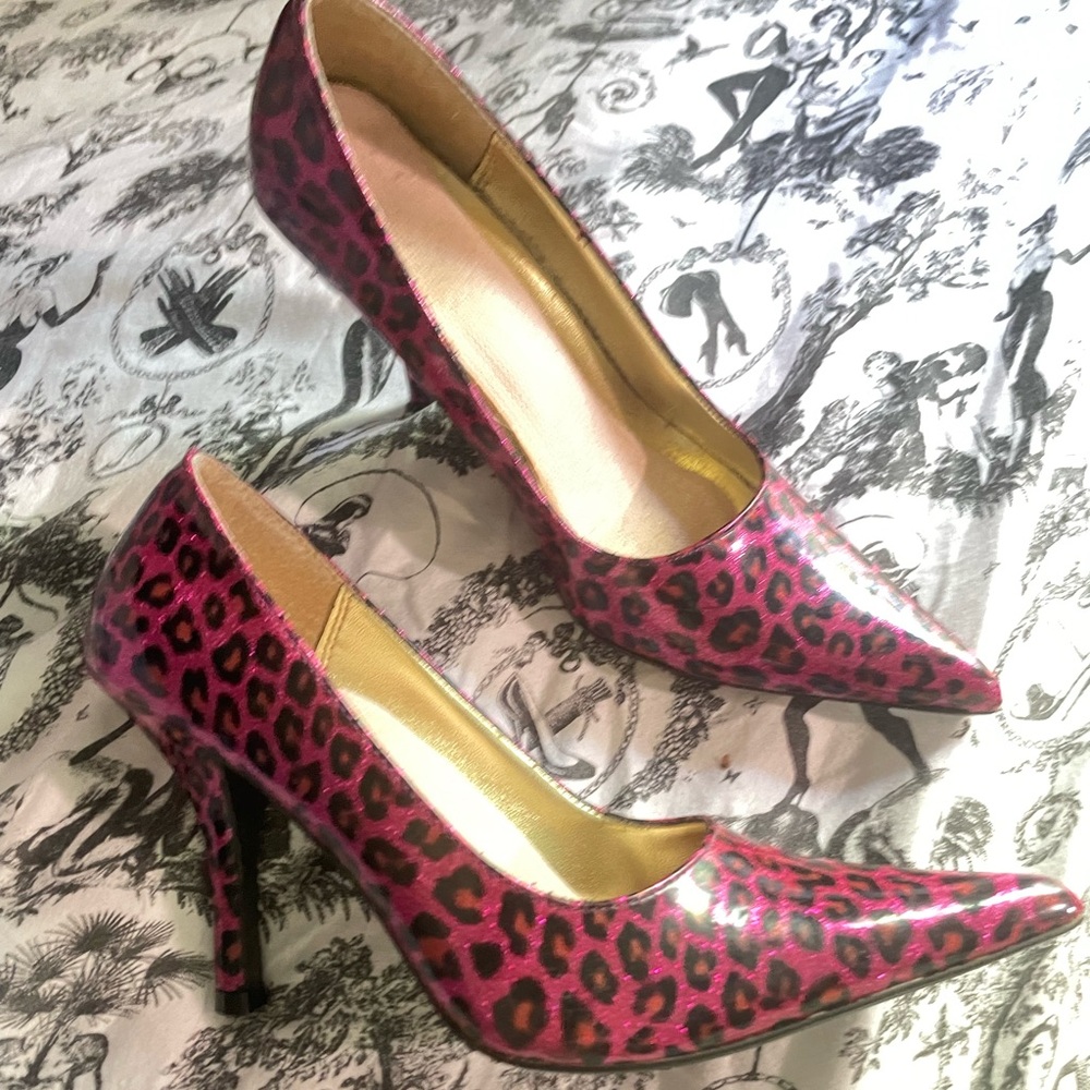Demonia Pink and Black Heels with Animal Print